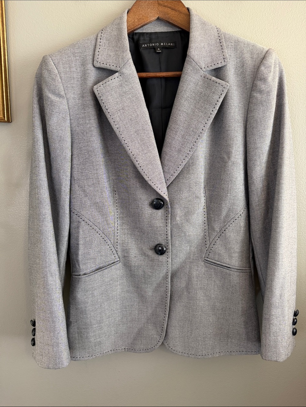Antonio Melani Blazer Size 4 Gray Tailored Pick Stitch Career Jacket - Picture 3 of 9